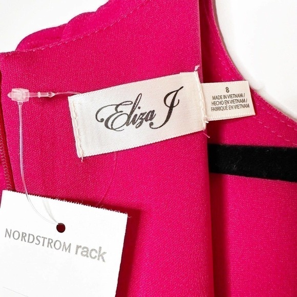 NWT Eliza J Puffed Sleeve Sheath Dress Back Zip Women's Hot Pink Size 8 - Picture 4 of 5